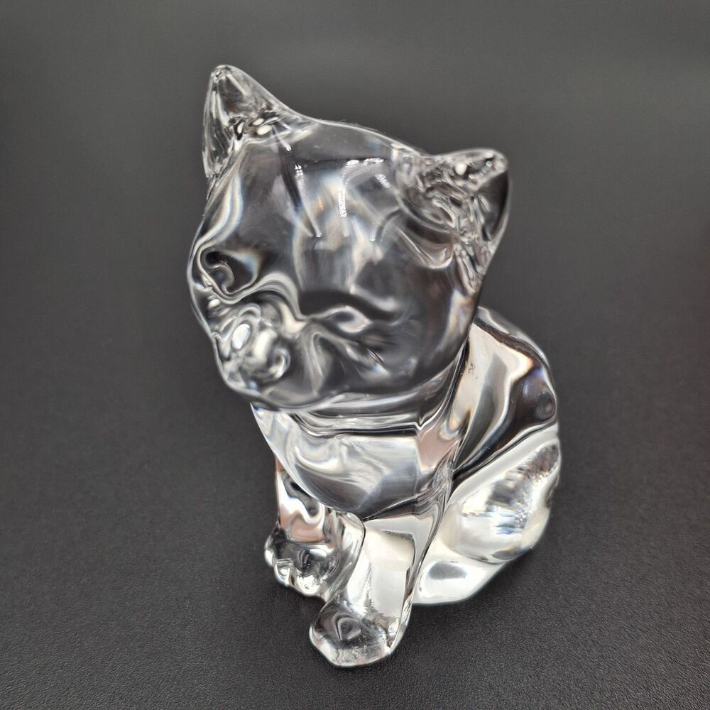 Princess House Cat Figurine Paperweight 3.5" 24% Lead Crystal 1980's VTG